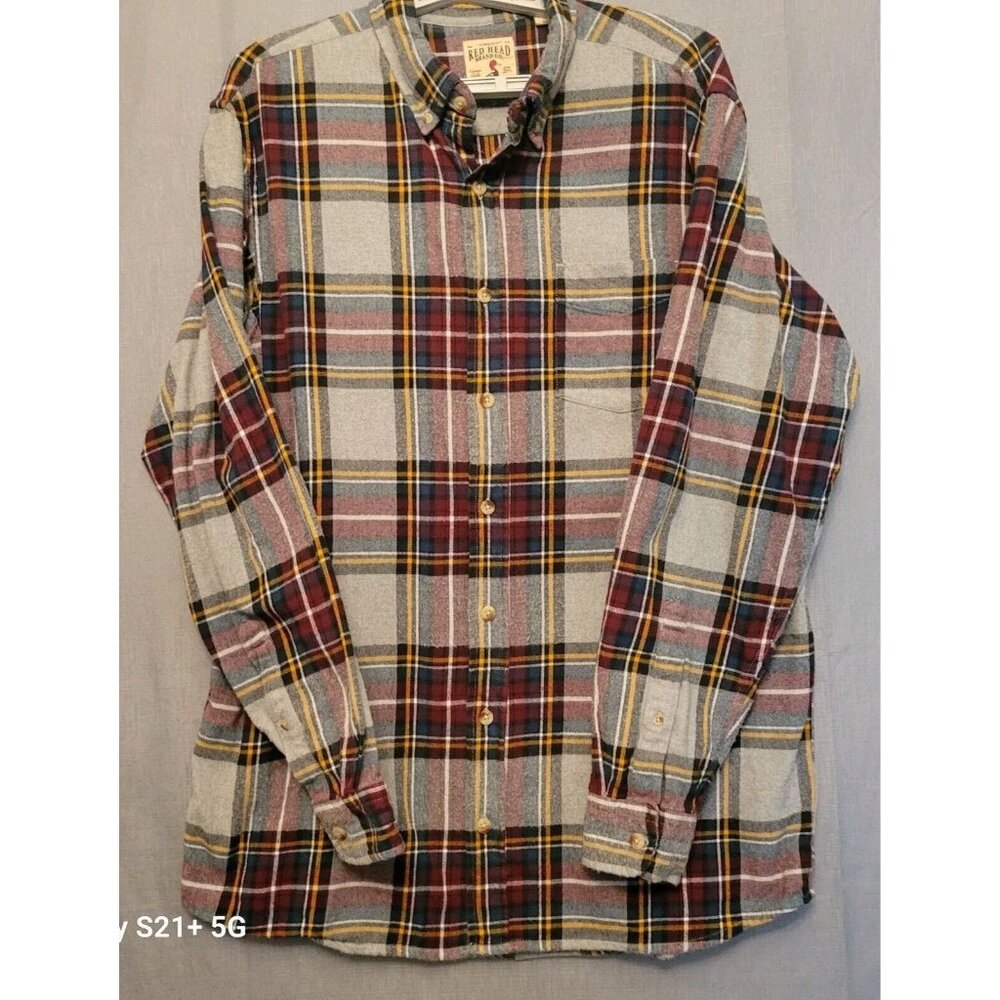 Red Head Shirt Mens XLT Long Sleeve Plaid Flannel Button Cotton Pocket